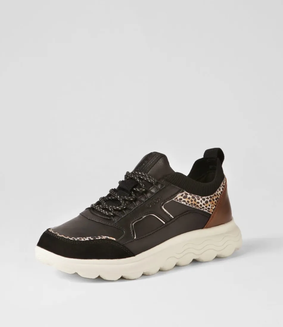Chaussures GEOX Spherica Confort D pour Femme - Cuir Souple Noir et Crème - Design Respirant Urbain