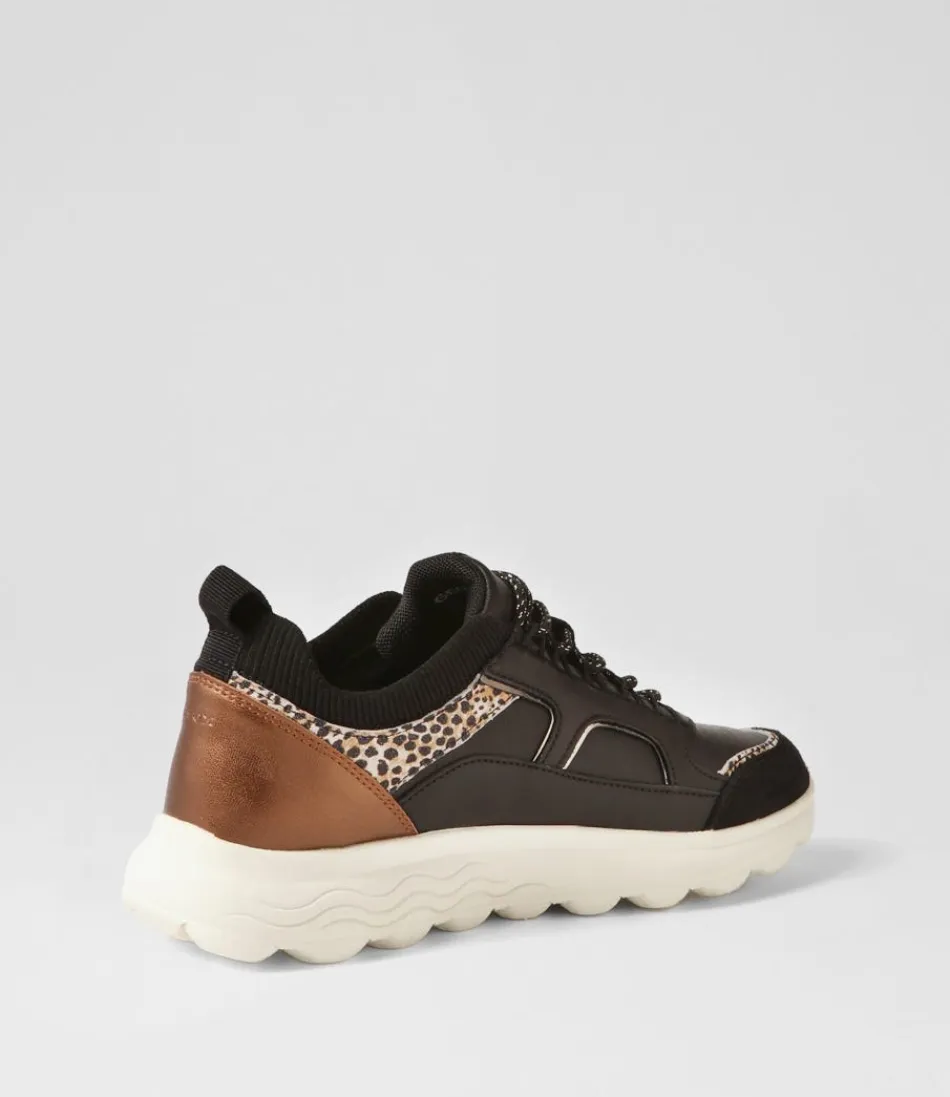 Chaussures GEOX Spherica Confort D pour Femme - Cuir Souple Noir et Crème - Design Respirant Urbain