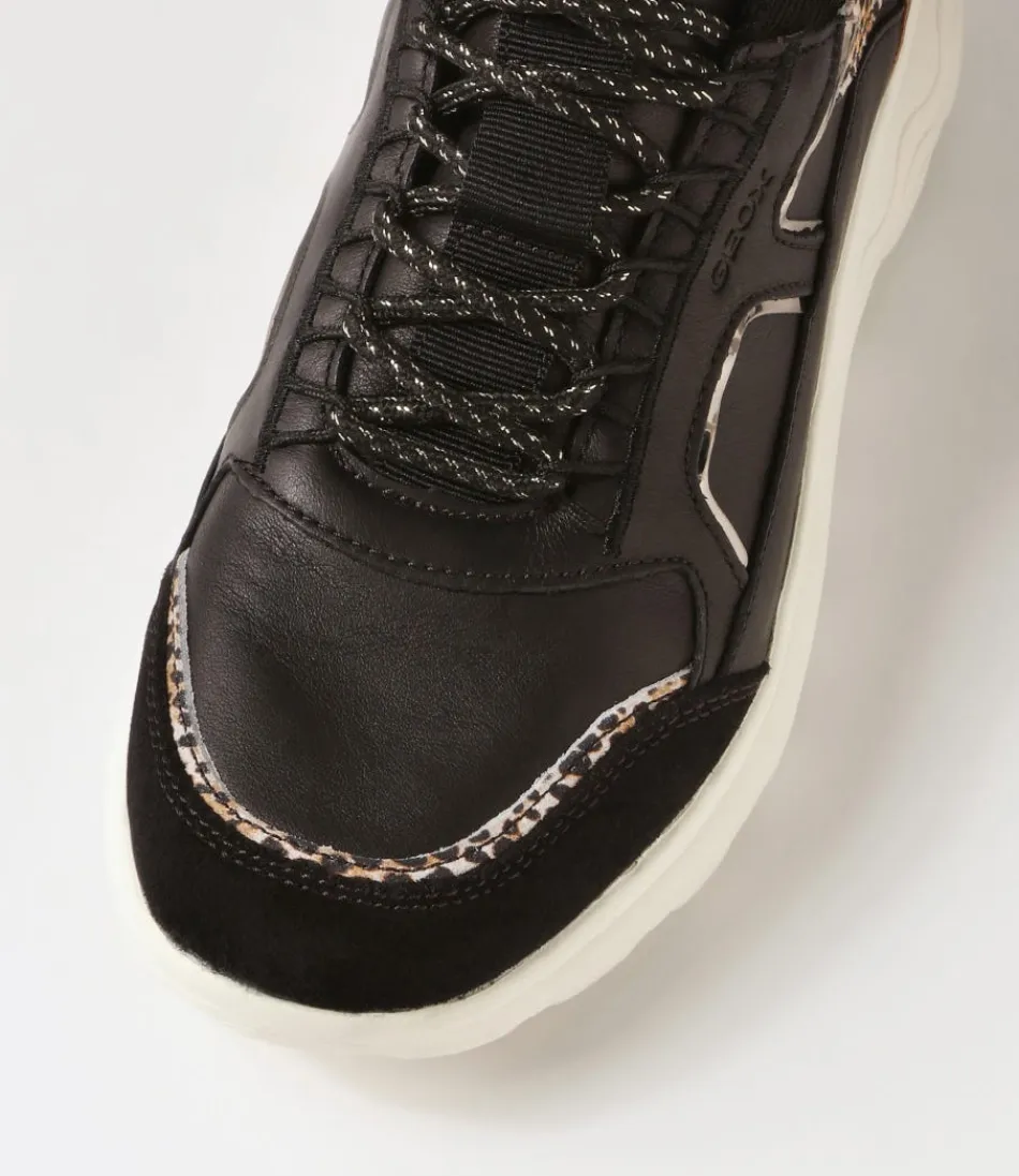 Chaussures GEOX Spherica Confort D pour Femme - Cuir Souple Noir et Crème - Design Respirant Urbain