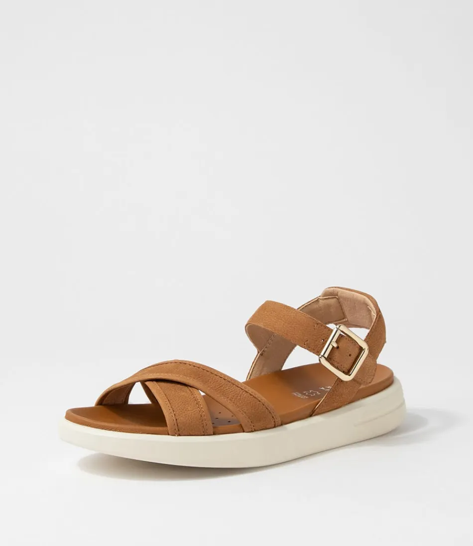 Sandales GEOX Femme Xand 2S - Nubuck Cognac Confort Respirant pour Marche Urbaine