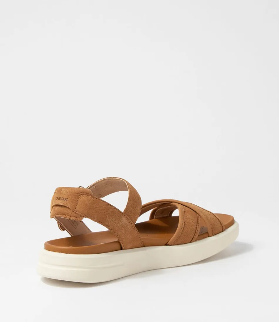 Sandales GEOX Femme Xand 2S - Nubuck Cognac Confort Respirant pour Marche Urbaine