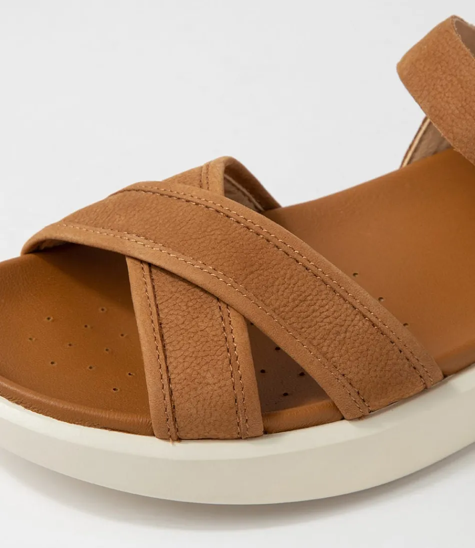 Sandales GEOX Femme Xand 2S - Nubuck Cognac Confort Respirant pour Marche Urbaine
