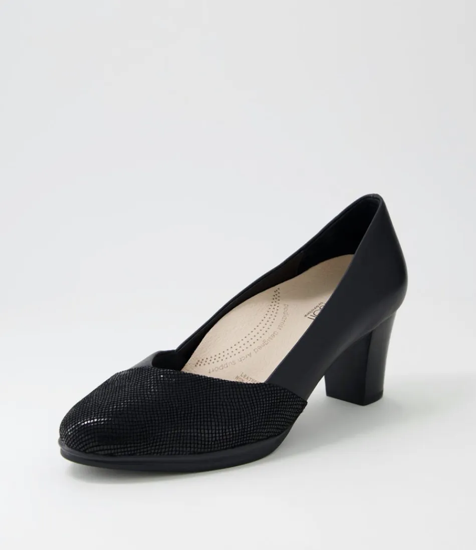 Escarpins Femme Modèle Denzil2 - Élégance Urbaine en Daim Texturé Écailles Noires, Confort Ultra-Doux à Talons