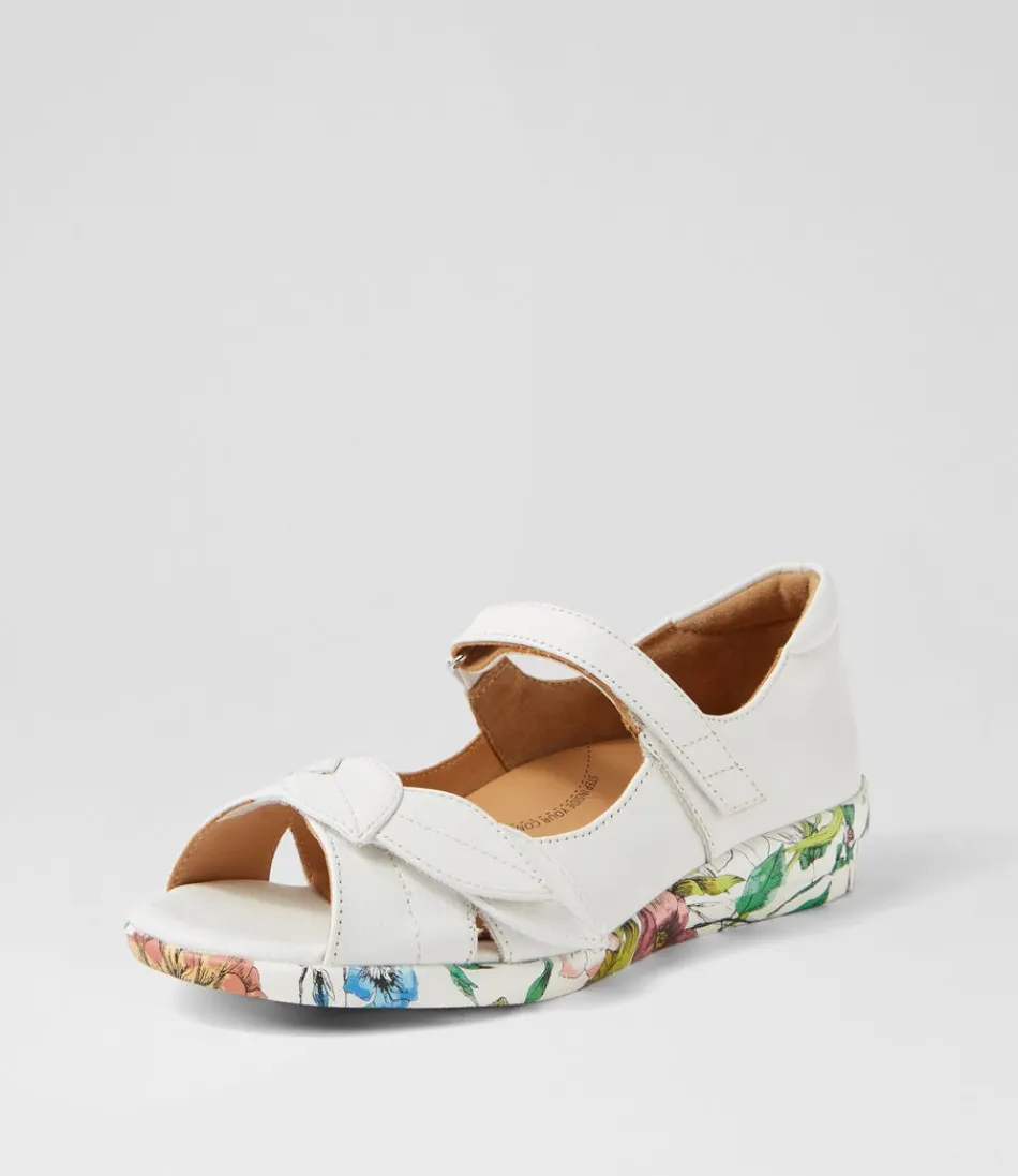 Sandales Femme ZIERA Confort Optimal - Motifs Floraux Éclatants sur Cuir Souple Blanc - Modèle Disco W