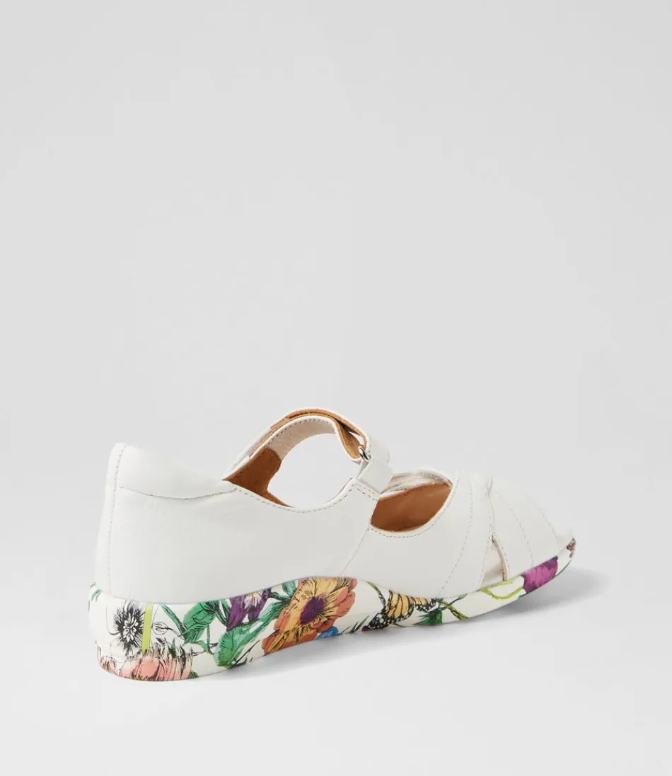 Sandales Femme ZIERA Confort Optimal - Motifs Floraux Éclatants sur Cuir Souple Blanc - Modèle Disco W