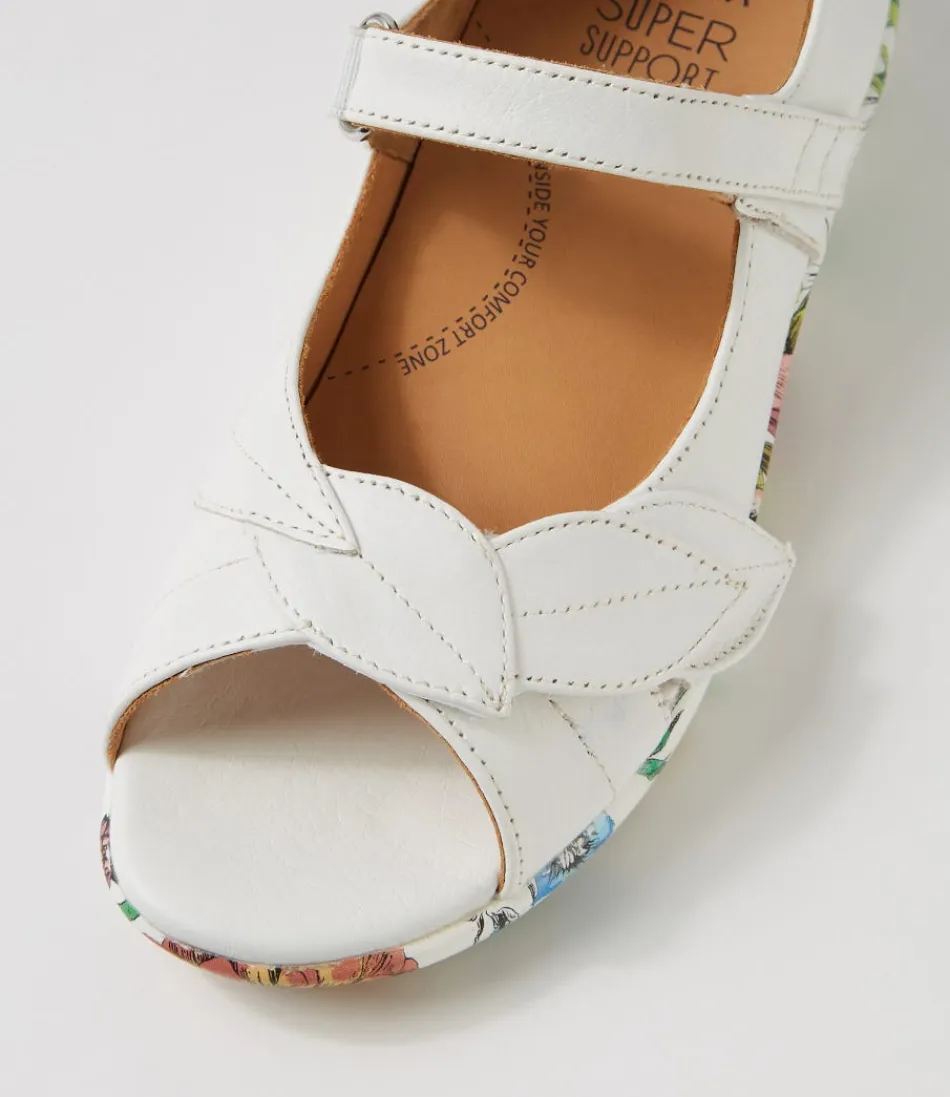 Sandales Femme ZIERA Confort Optimal - Motifs Floraux Éclatants sur Cuir Souple Blanc - Modèle Disco W