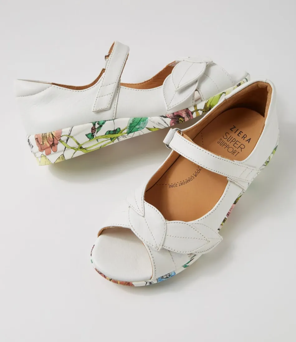 Sandales Femme ZIERA Confort Optimal - Motifs Floraux Éclatants sur Cuir Souple Blanc - Modèle Disco W
