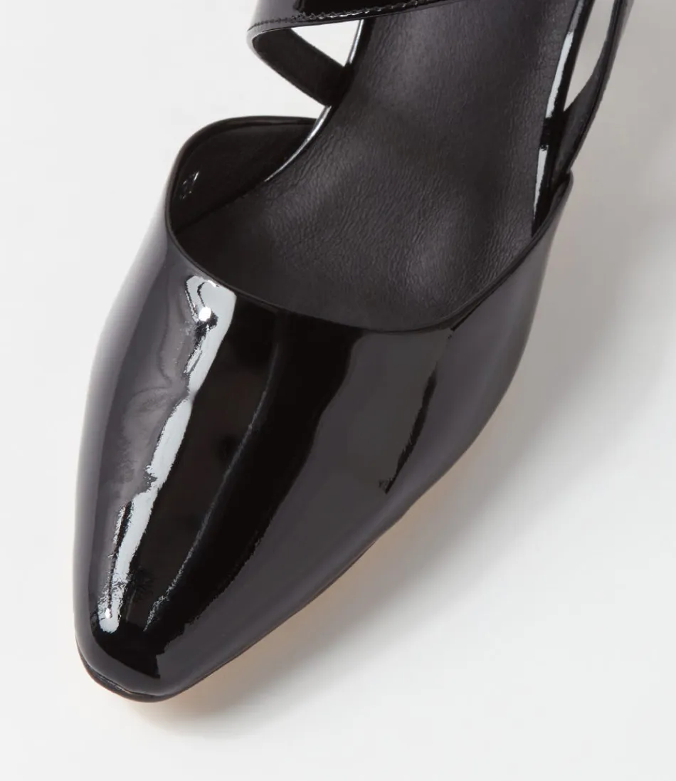 Escarpins Django & Juliette - Modèle Dovie en Cuir Verni Noir pour Femme  
Collection Élégance Noire - Talons Hauts Chic à Boucle Métallique