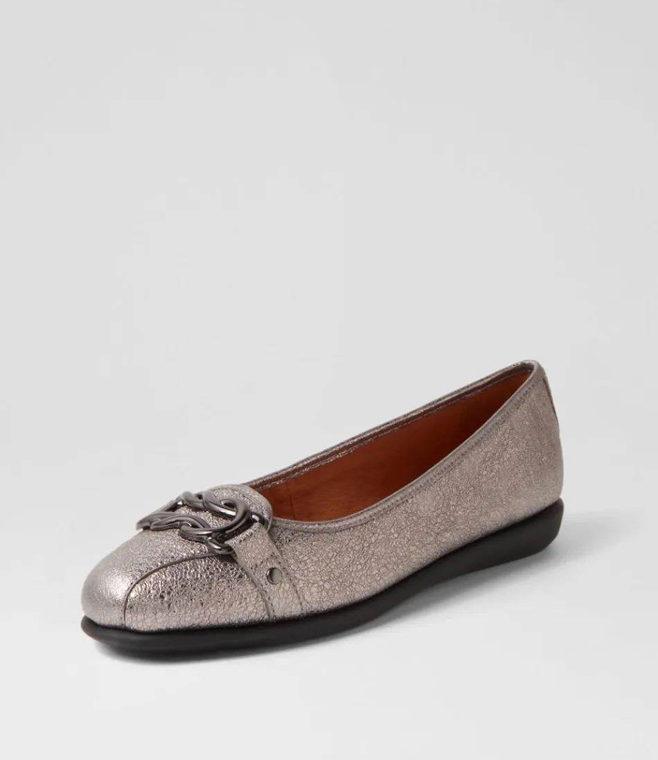 Ballerines Elisse en Cuir Noir à Reflets Gunmetal - Confort Ultradoux pour Femme