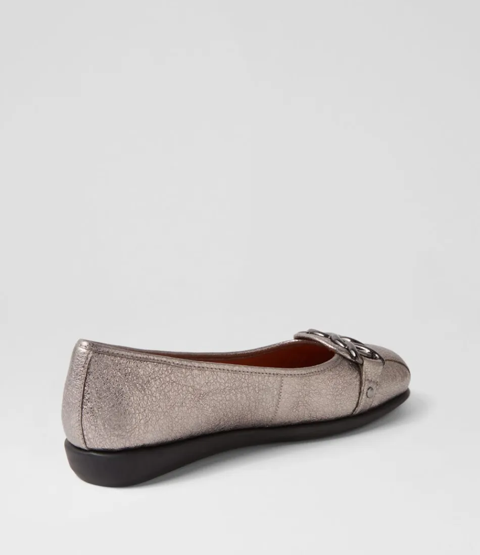 Ballerines Elisse en Cuir Noir à Reflets Gunmetal - Confort Ultradoux pour Femme