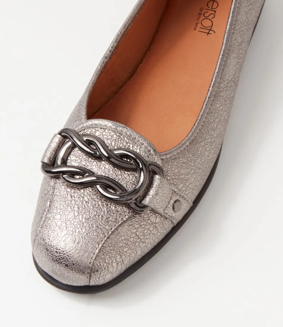 Ballerines Elisse en Cuir Noir à Reflets Gunmetal - Confort Ultradoux pour Femme