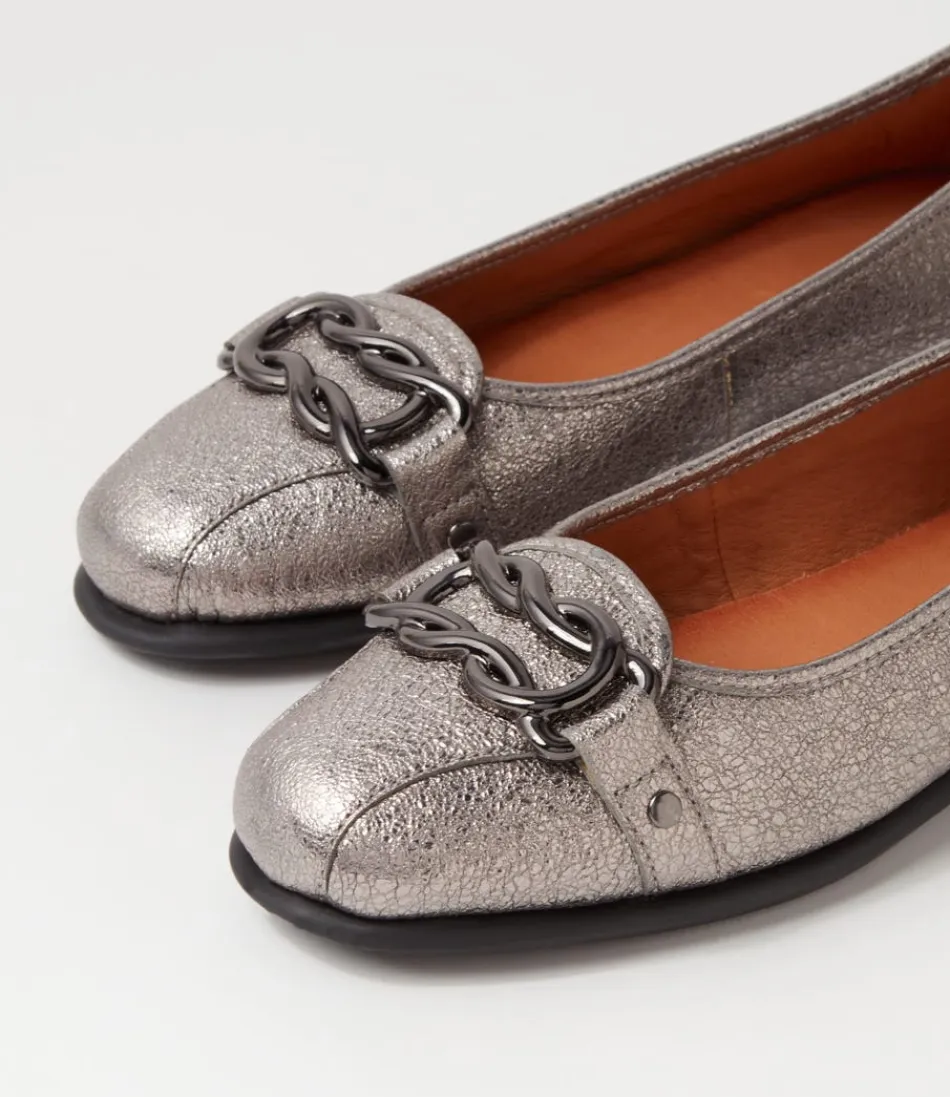 Ballerines Elisse en Cuir Noir à Reflets Gunmetal - Confort Ultradoux pour Femme