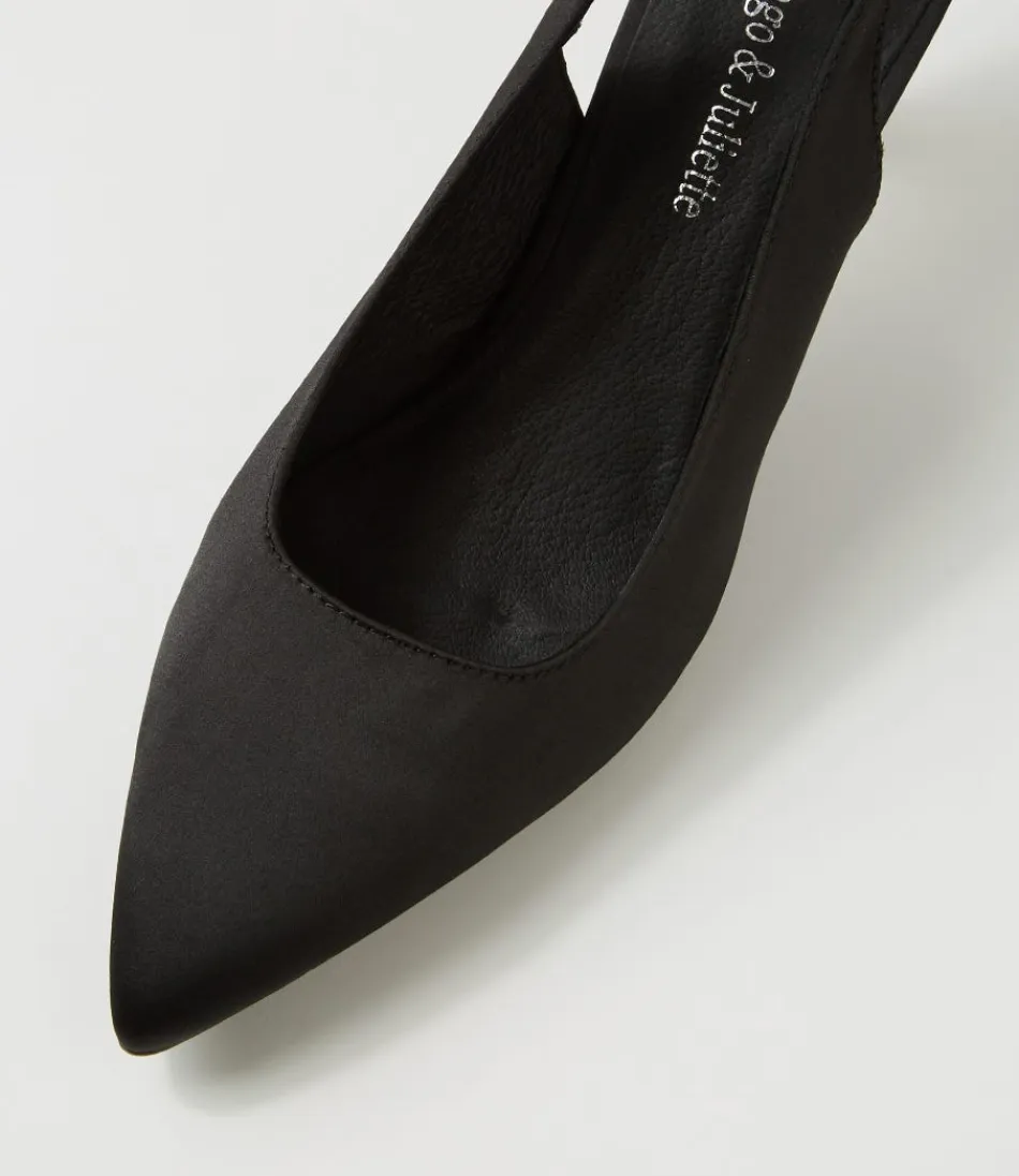 Escarpins femme chic DJANGO & JULIETTE - Modèle Espen en satin noir, talons élégants pour soirée | Confection luxueuse & confort assuré