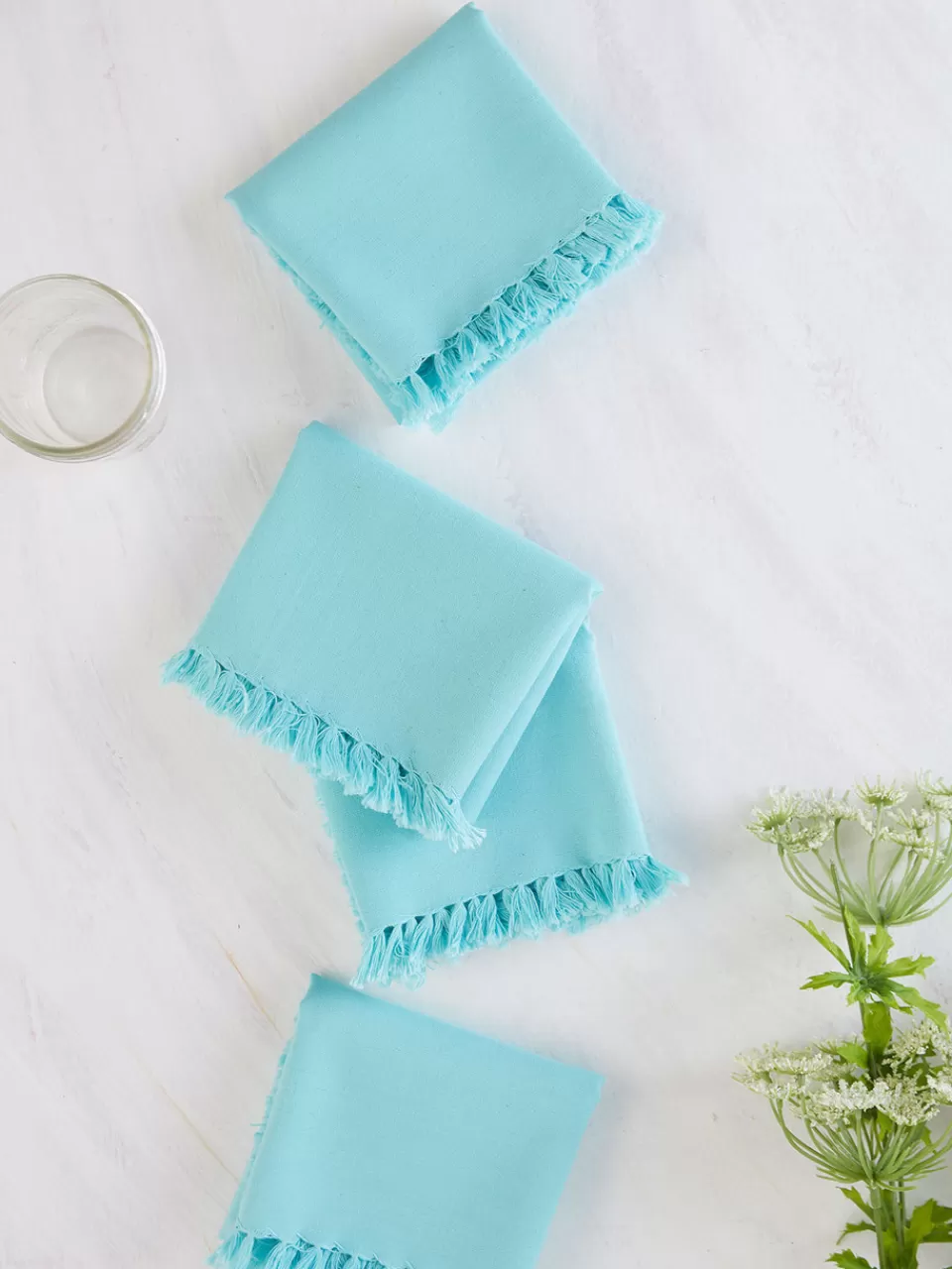 Lot de 4 serviettes de table en coton épais - Bleu Lagune avec décor floral enchanteur (Collection exclusive April Cornell)
