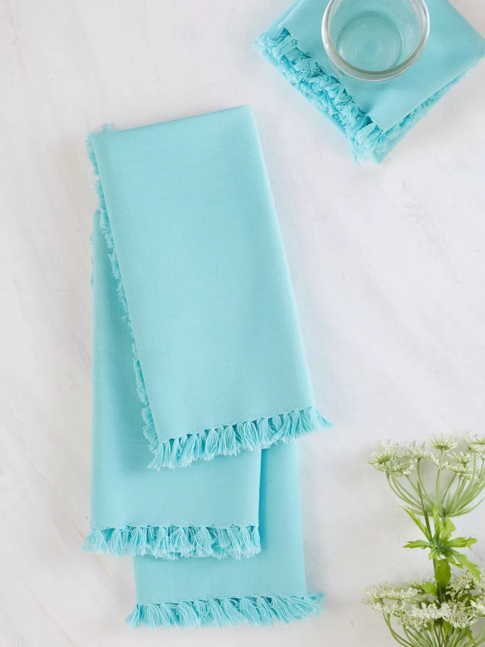 Lot de 4 serviettes de table en coton épais - Bleu Lagune avec décor floral enchanteur (Collection exclusive April Cornell)