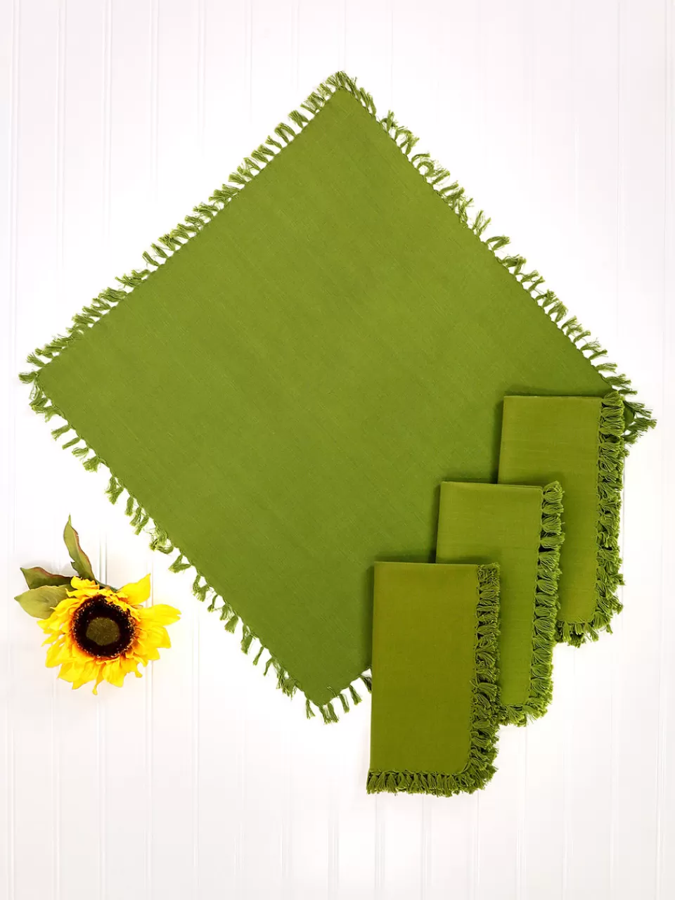Boutique April Cornell – Lot de 4 serviettes élégantes en couleur olive intemporelle