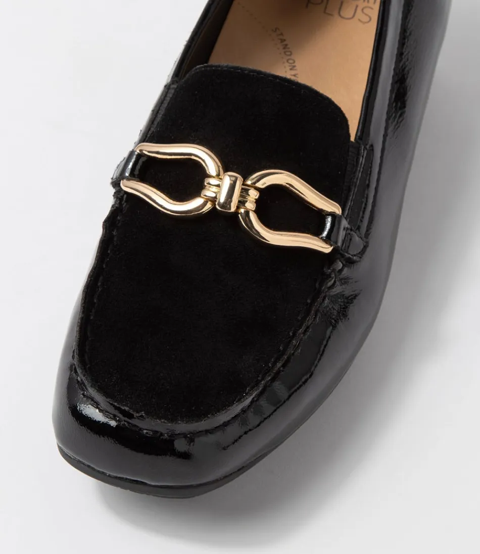 Escarpins confortables ZIERA pour femme - Modèle Fena Xf en suède verni noir, style urbain intemporel