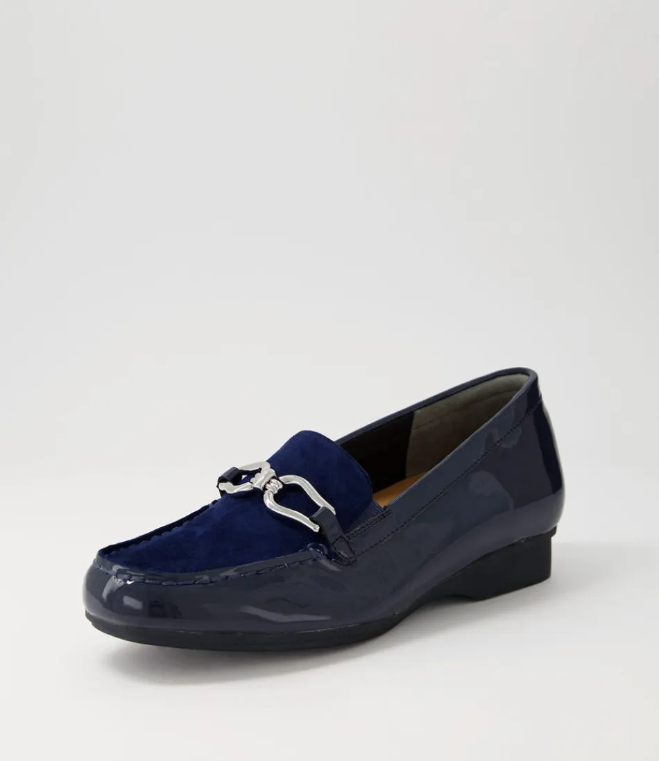 Mocassins Femme ZIERA Fena Xf - Cuir Verni Bleu Marine et Daim Souple - Confort Élégant au Quotidien