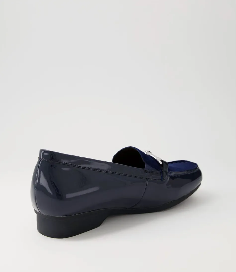 Mocassins Femme ZIERA Fena Xf - Cuir Verni Bleu Marine et Daim Souple - Confort Élégant au Quotidien