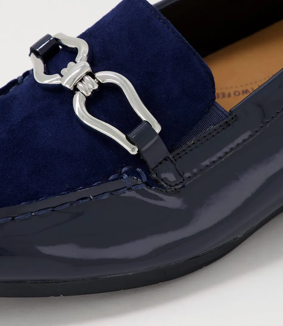 Mocassins Femme ZIERA Fena Xf - Cuir Verni Bleu Marine et Daim Souple - Confort Élégant au Quotidien