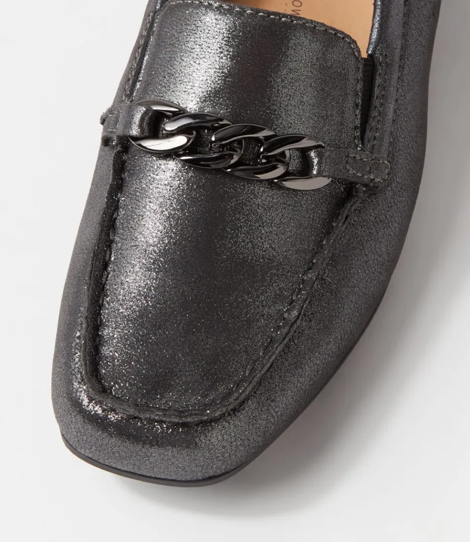 Mocassins Femme ZIERA - Fenders XF en Cuir Patiné Effet Métal Vieilli - Confort Élégant & Détails Artisanaux