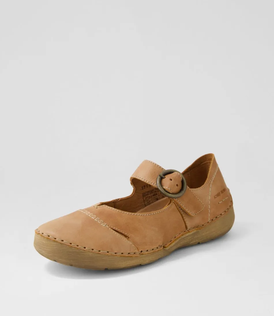 Escarpins Femme JOSEF SEIBEL Fergey 80 - Cuir Souple Cognac avec Bride Mary Jane - Confort Assuré pour Marche Agréable