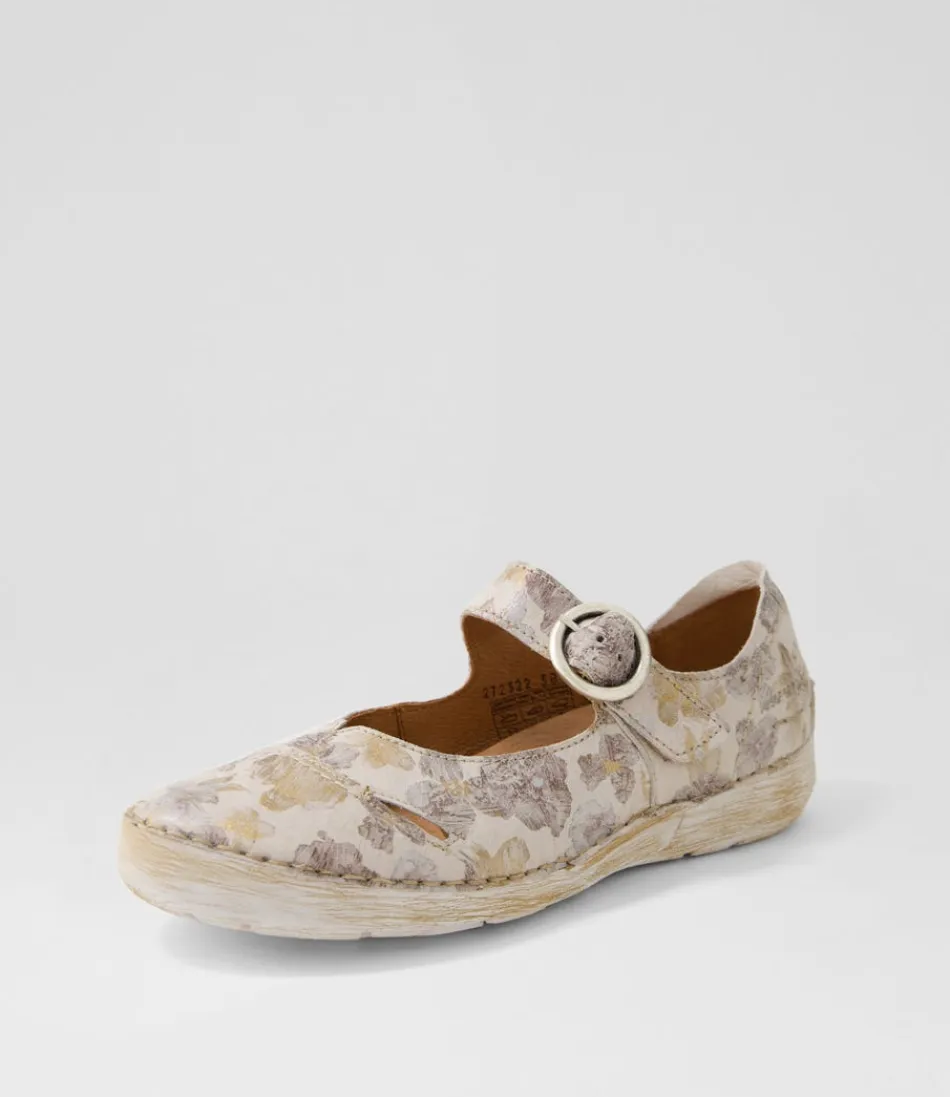 Escarpins Mary Jane Josef Seibel Femme - Cuir Souple Multicolore Crémeux, Modèle Fergey 80 Confort Optimal