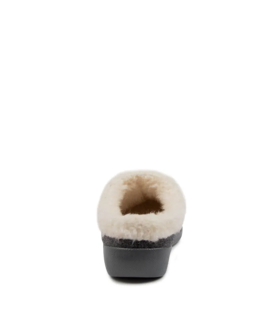Chaussons Douillet Fifi-XW pour Femme - Tissu Gris Chiné par Ziera | Confort Saisonnier
