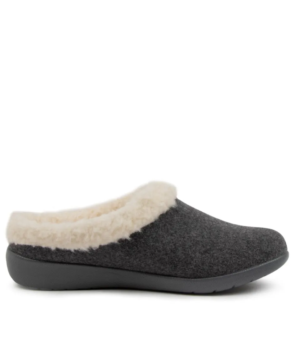 Chaussons Douillet Fifi-XW pour Femme - Tissu Gris Chiné par Ziera | Confort Saisonnier