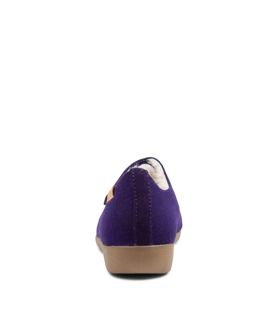 Mocassins Confort ZIERA pour Femme - Modèle Fliss en Tissu Violet Foncé, Largeur Adjustable
