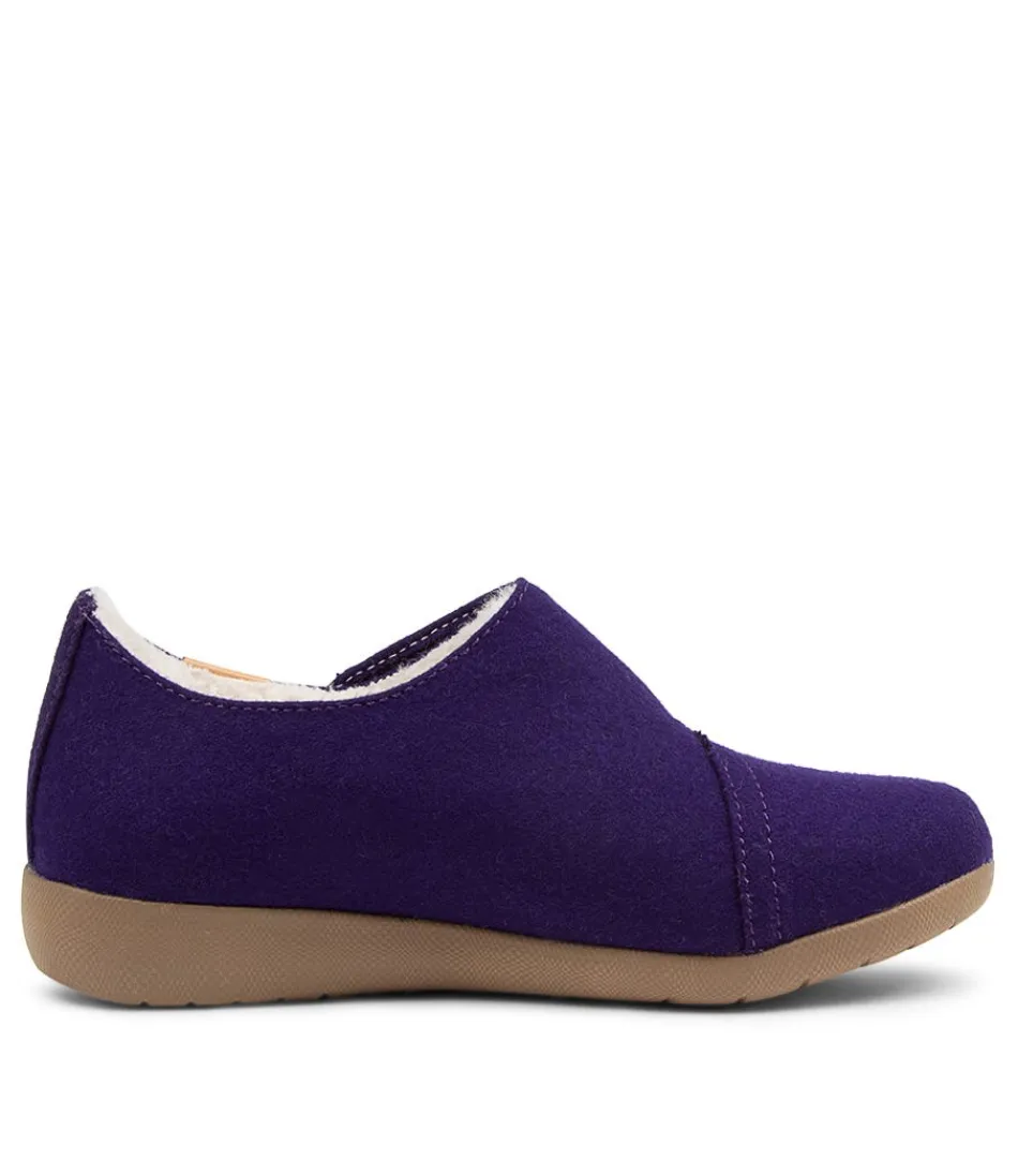 Mocassins Confort ZIERA pour Femme - Modèle Fliss en Tissu Violet Foncé, Largeur Adjustable