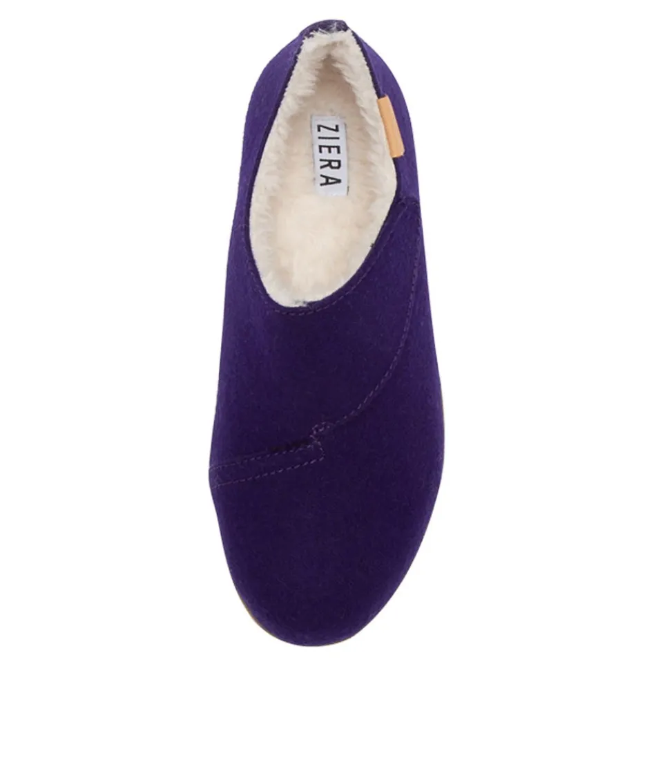 Mocassins Confort ZIERA pour Femme - Modèle Fliss en Tissu Violet Foncé, Largeur Adjustable
