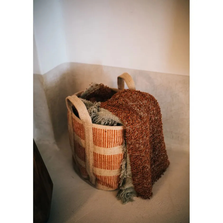 Panier de rangement FOLLINA - Tissage mixte jute & coton - Dimensions 60x43 cm - Couleur terre cuite - Style naturel et artisanal par Pomax Bols