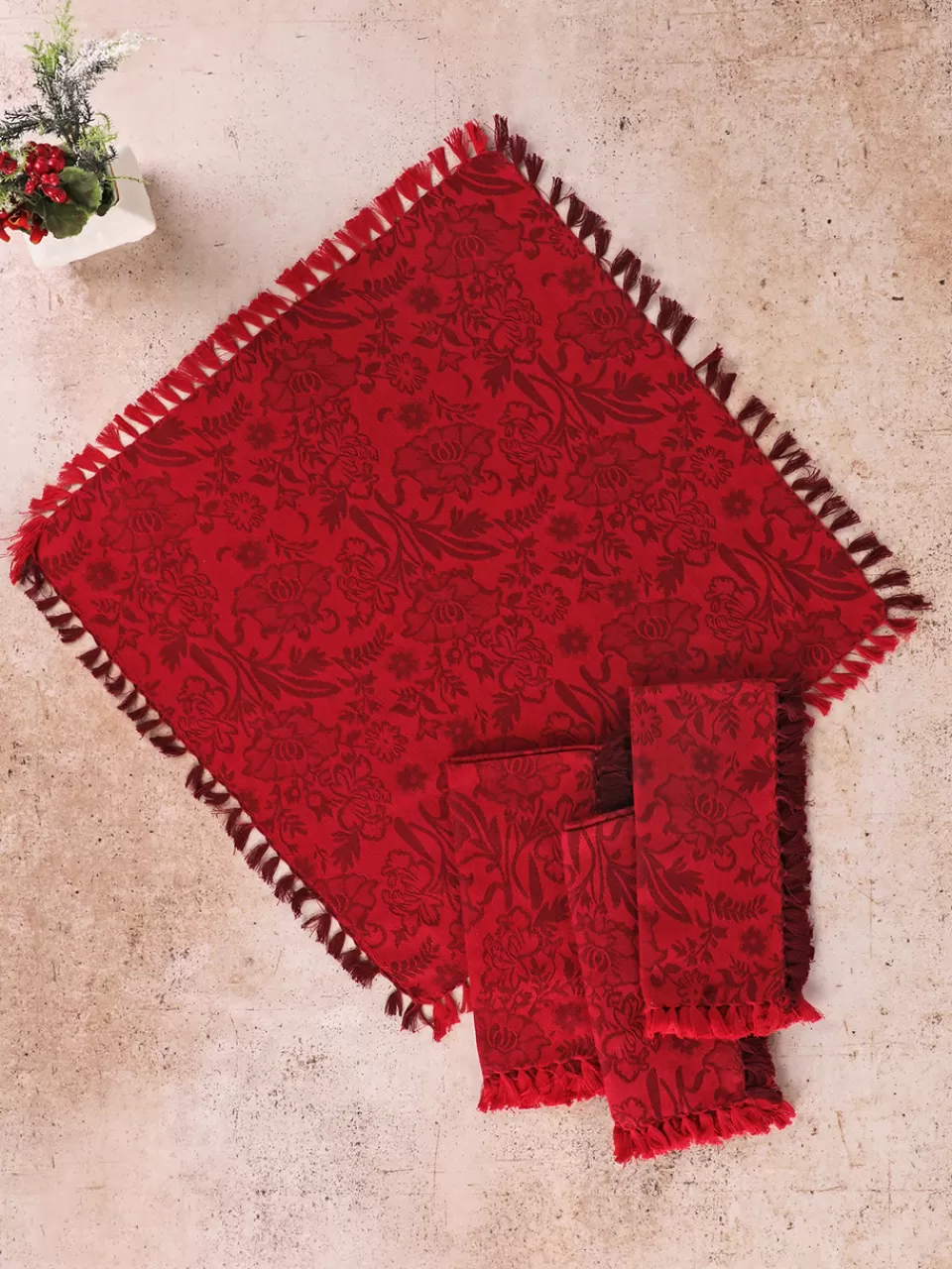 Lot de 4 serviettes en jacquard imprimé jardin - Élégance April Cornell à prix doux