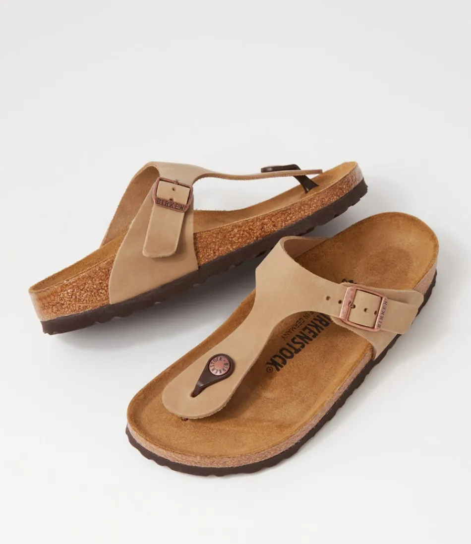 Sandales BIRKENSTOCK Gizeh Étroites pour Femme - Cuir Huilé Marron Tabac, Confort Optimal au Quotidien