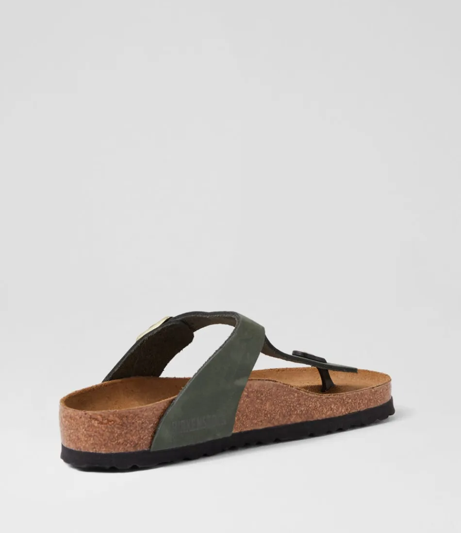 BIRKENSTOCK Sandales Femme Gizeh en Nubuck Vert Thym - Confort Amorti pour Marche Détendue