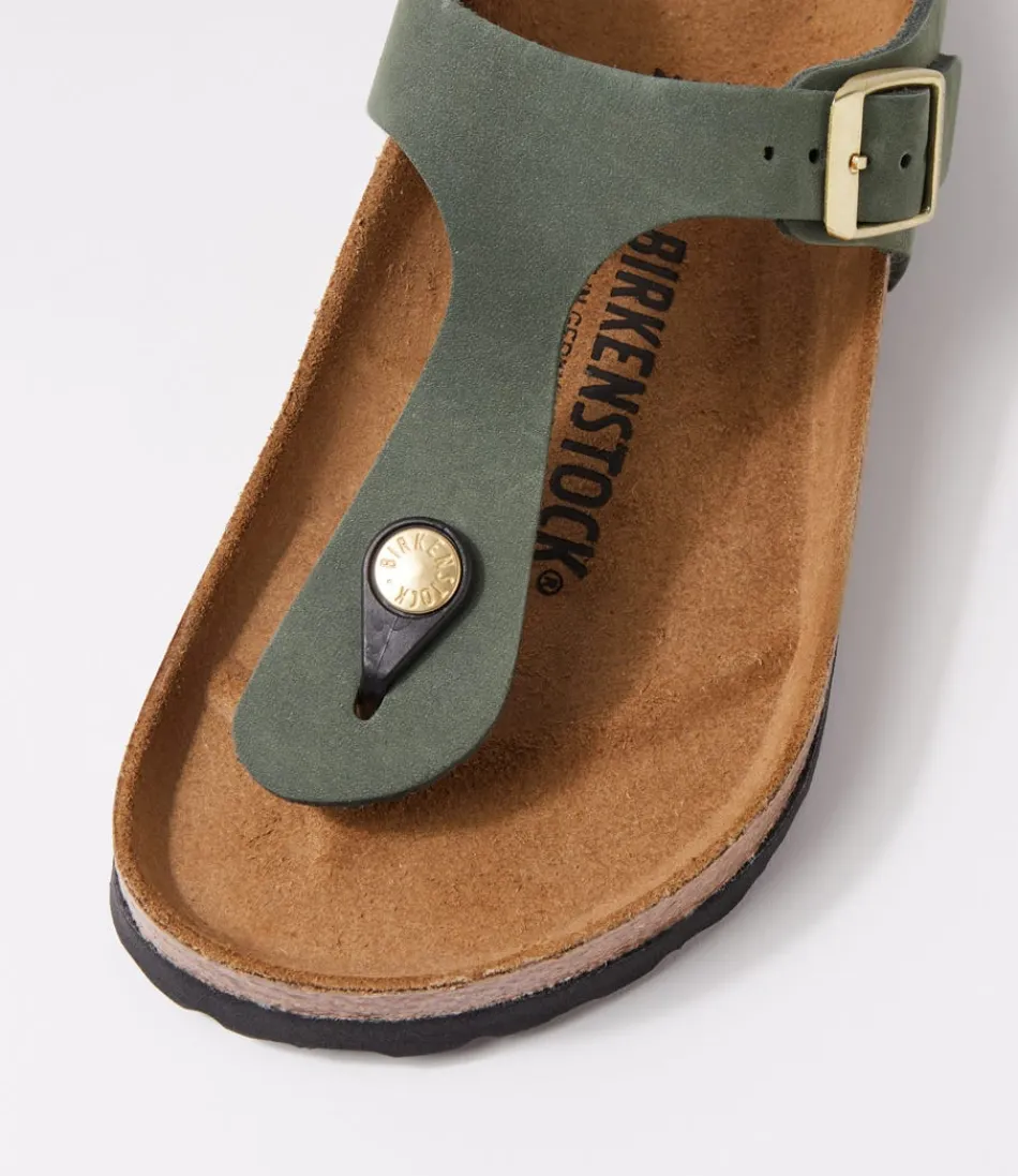 BIRKENSTOCK Sandales Femme Gizeh en Nubuck Vert Thym - Confort Amorti pour Marche Détendue