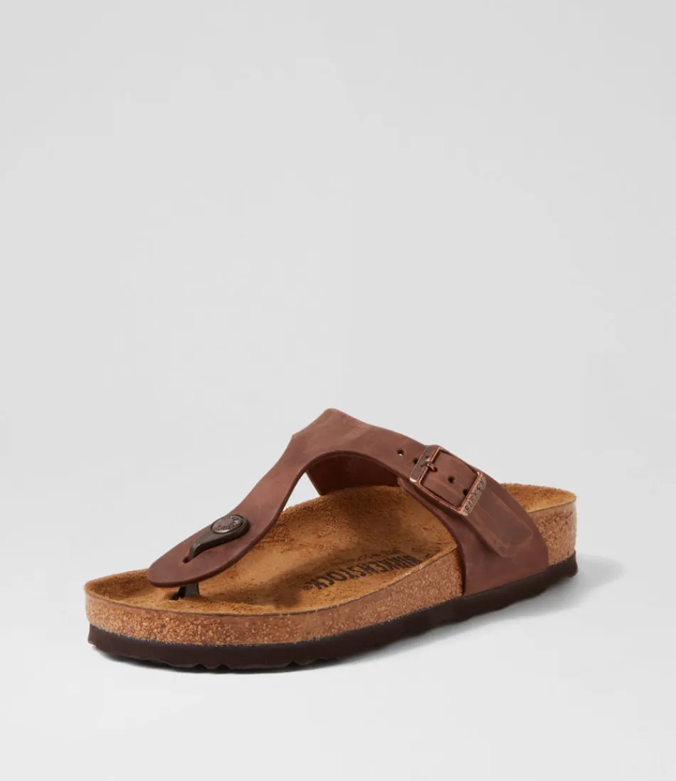 BIRKENSTOCK Gizeh : Sandales légères en cuir huilé nuance Habana - Confort optimal pour femme - Style intemporel et durable