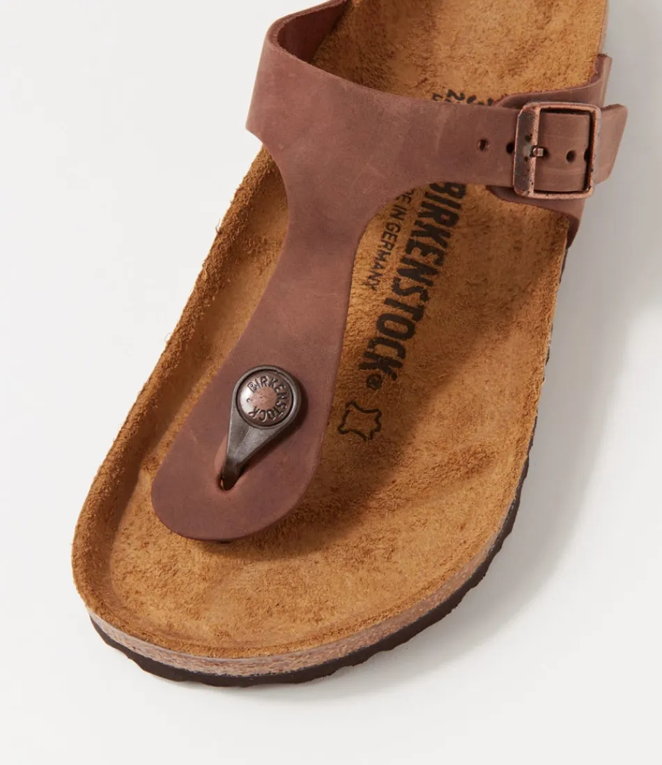 BIRKENSTOCK Gizeh : Sandales légères en cuir huilé nuance Habana - Confort optimal pour femme - Style intemporel et durable