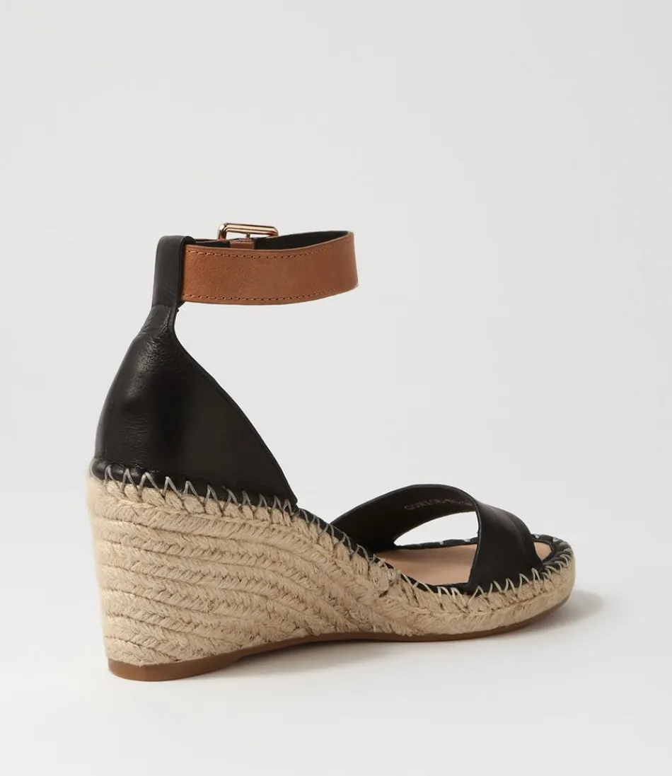 Espadrilles Élégantes Haut de Gamme pour Femme - Modèle Gonice en Cuir Véritable Noir et Brun Clair, Confort Assuré avec Semelle Cordon Traditionnelle