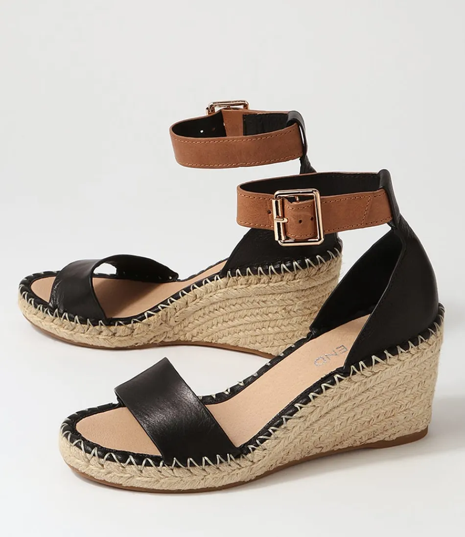 Espadrilles Élégantes Haut de Gamme pour Femme - Modèle Gonice en Cuir Véritable Noir et Brun Clair, Confort Assuré avec Semelle Cordon Traditionnelle