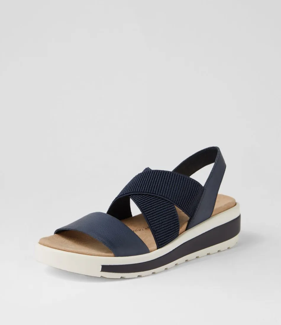 Escarpins Grandys W - Sandales Élégantes en Cuir Souple Bleu Marine avec Élastique Adjustable