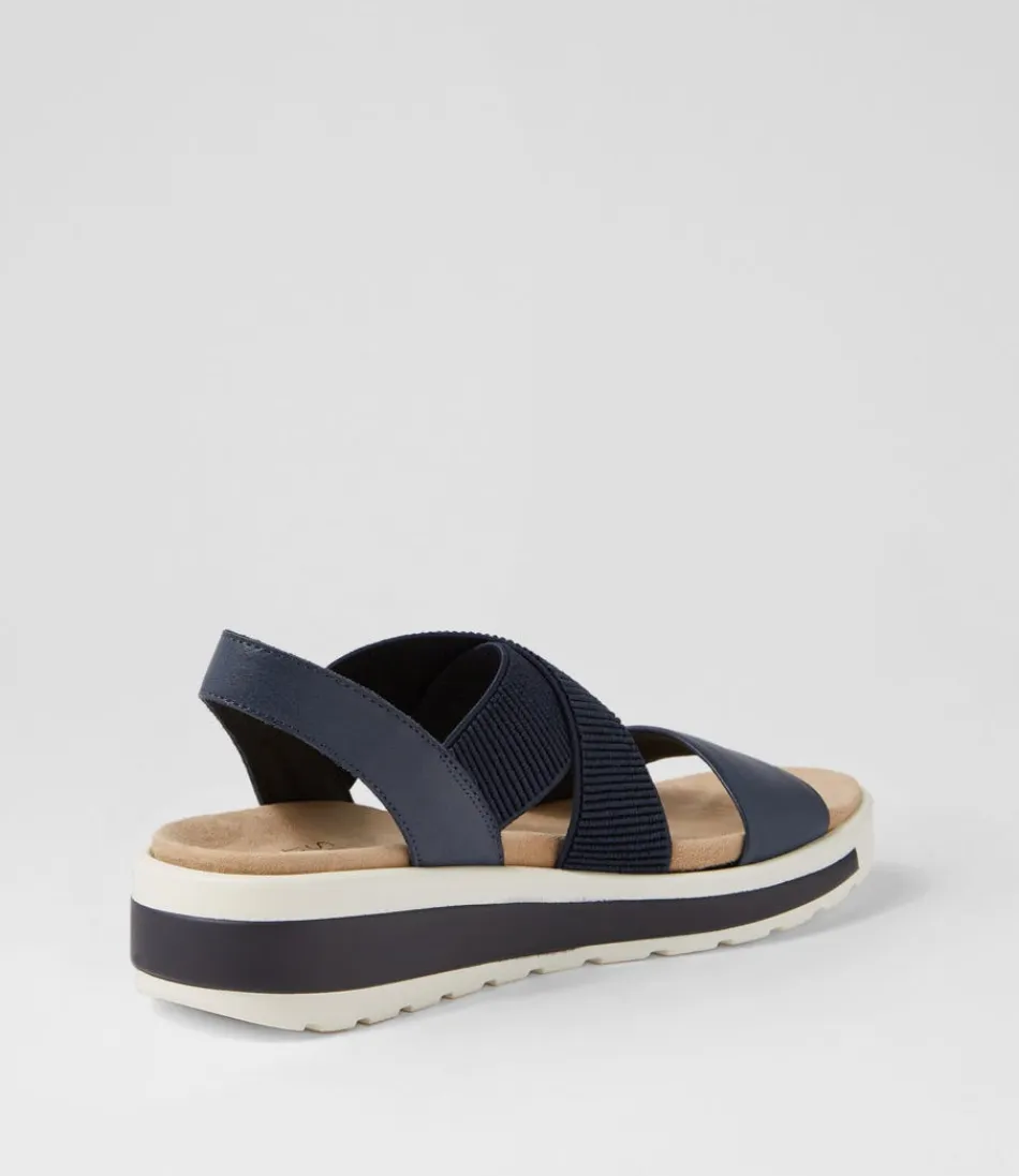 Escarpins Grandys W - Sandales Élégantes en Cuir Souple Bleu Marine avec Élastique Adjustable