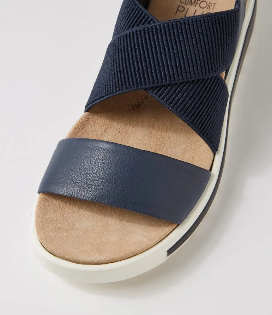 Escarpins Grandys W - Sandales Élégantes en Cuir Souple Bleu Marine avec Élastique Adjustable