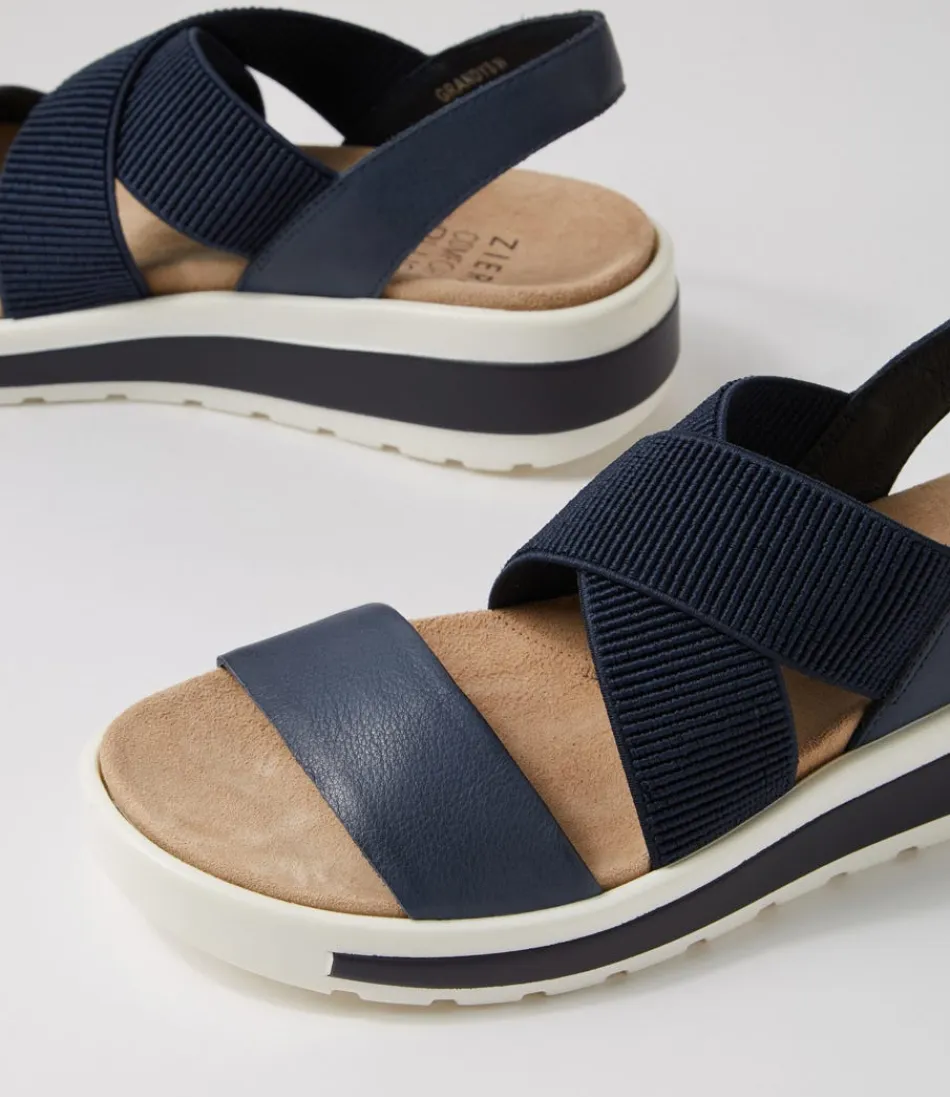 Escarpins Grandys W - Sandales Élégantes en Cuir Souple Bleu Marine avec Élastique Adjustable