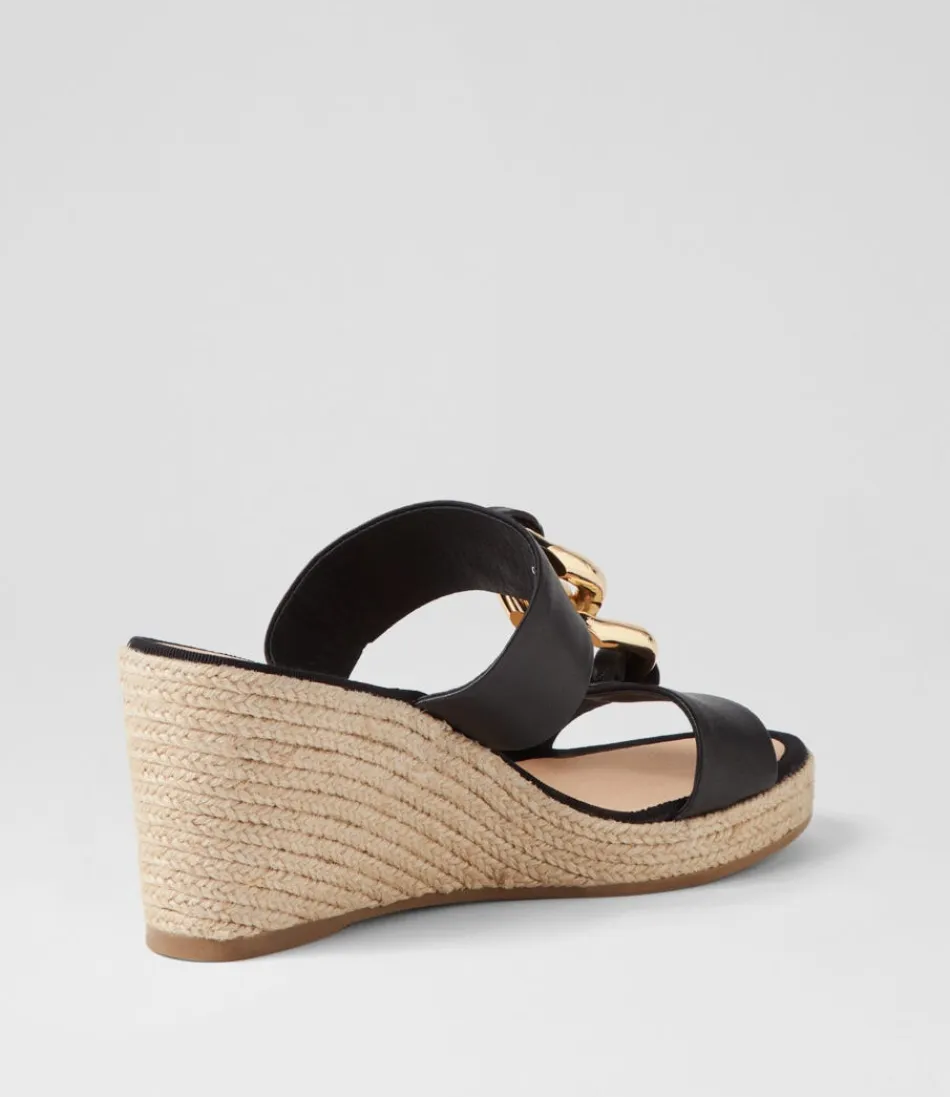 Espadrilles Femme Élégantes à Talon Compensé - Style Greecie en Corde Naturelle et Cuir Souple - Noir Intemporel