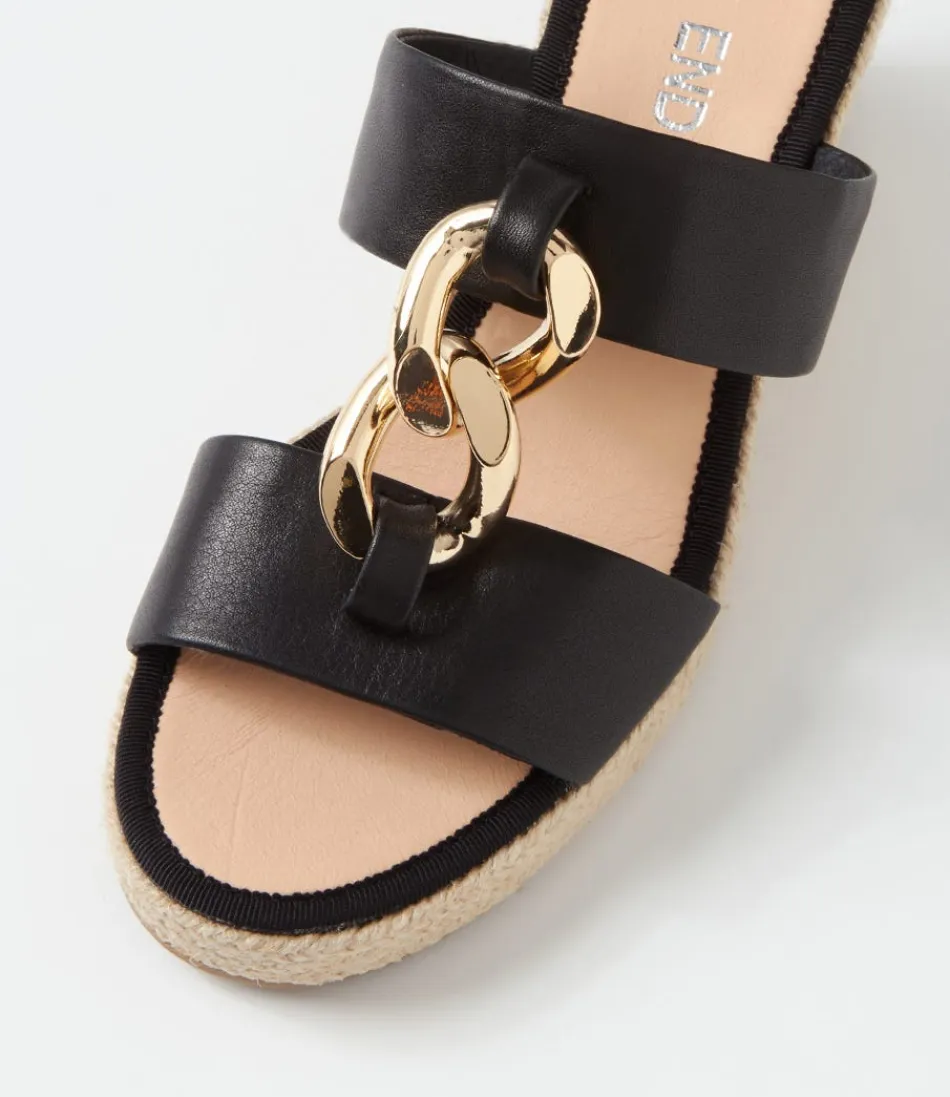 Espadrilles Femme Élégantes à Talon Compensé - Style Greecie en Corde Naturelle et Cuir Souple - Noir Intemporel