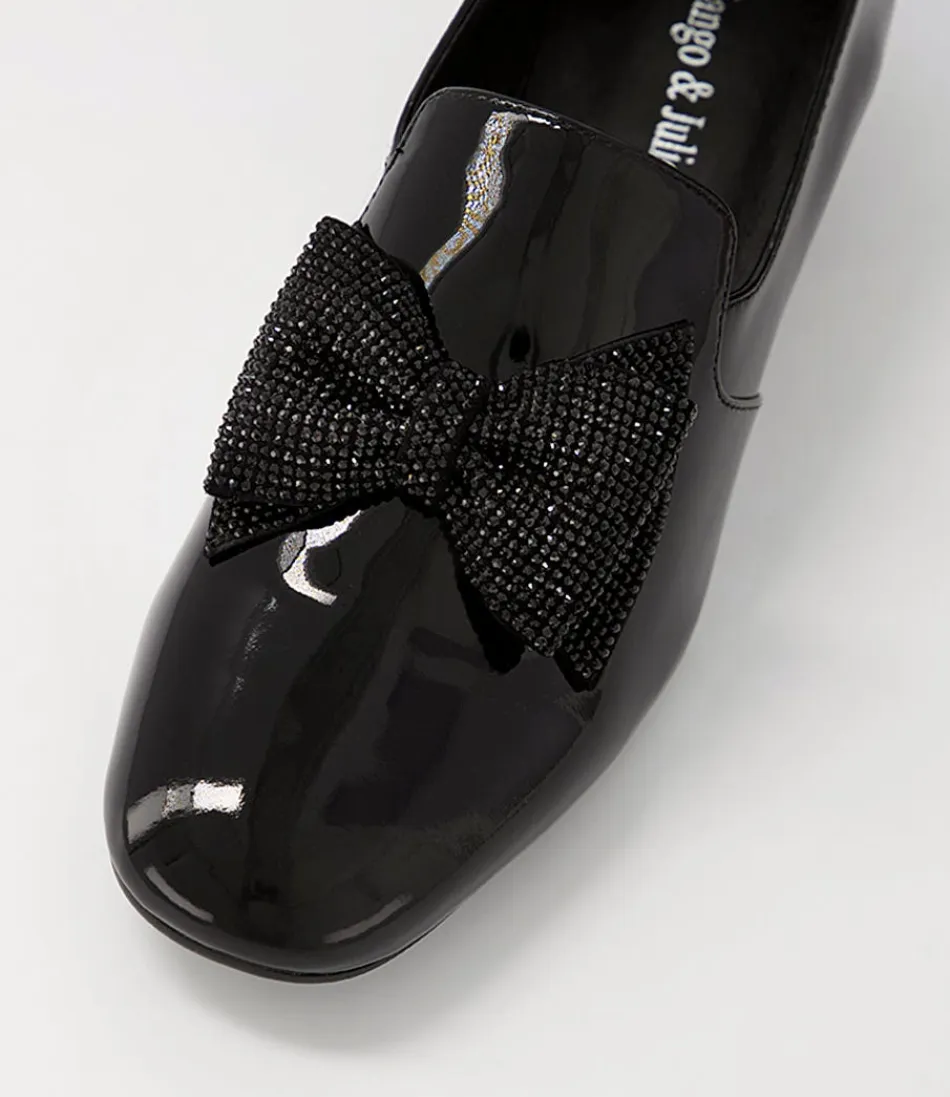 Escarpins Django & Juliette en vernis noir grenat avec détails strass - Talons élégants pour femme