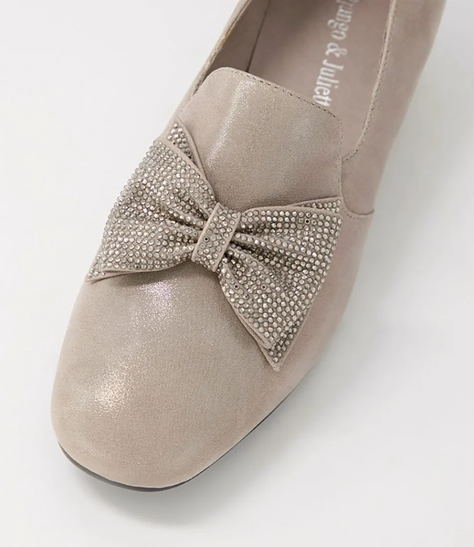 Mocassins Femme DJANGO & JULIETTE - Cuir Granité Taupe avec Embellissements Précieux - Talon Confortable pour Élégance Quotidienne