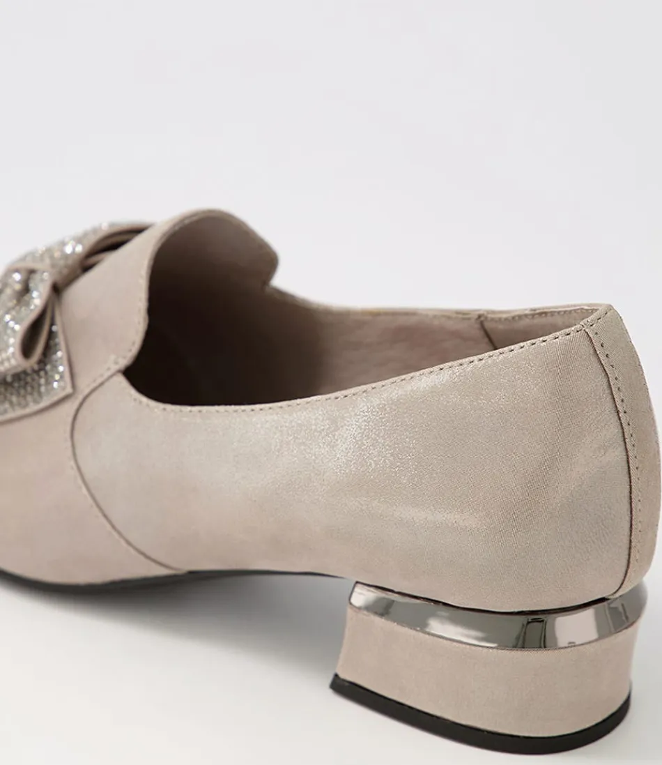 Mocassins Femme DJANGO & JULIETTE - Cuir Granité Taupe avec Embellissements Précieux - Talon Confortable pour Élégance Quotidienne